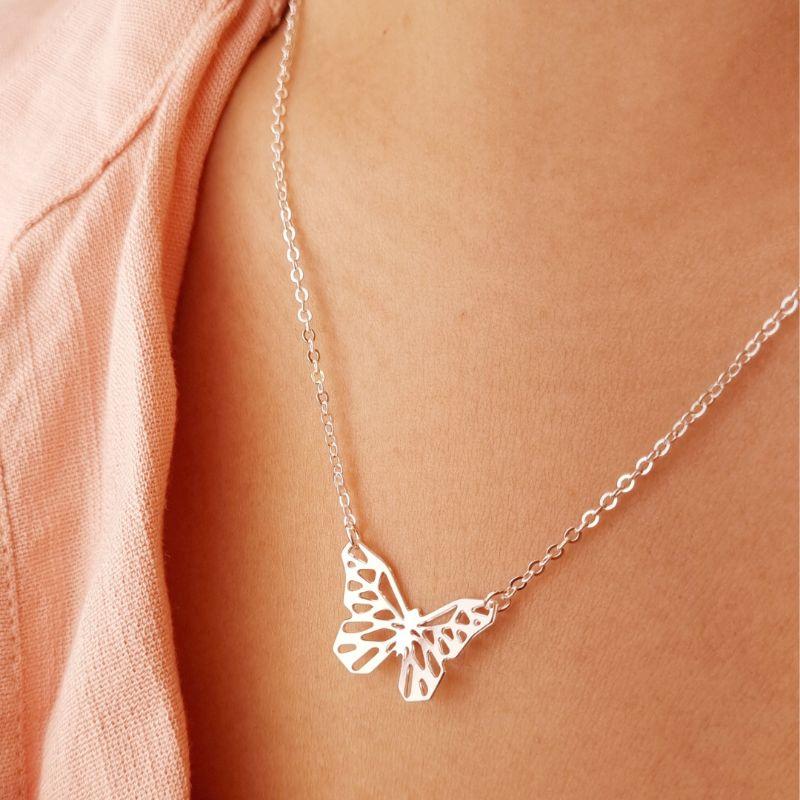 Colar Cadeadinho Borboleta em Banho de Prata