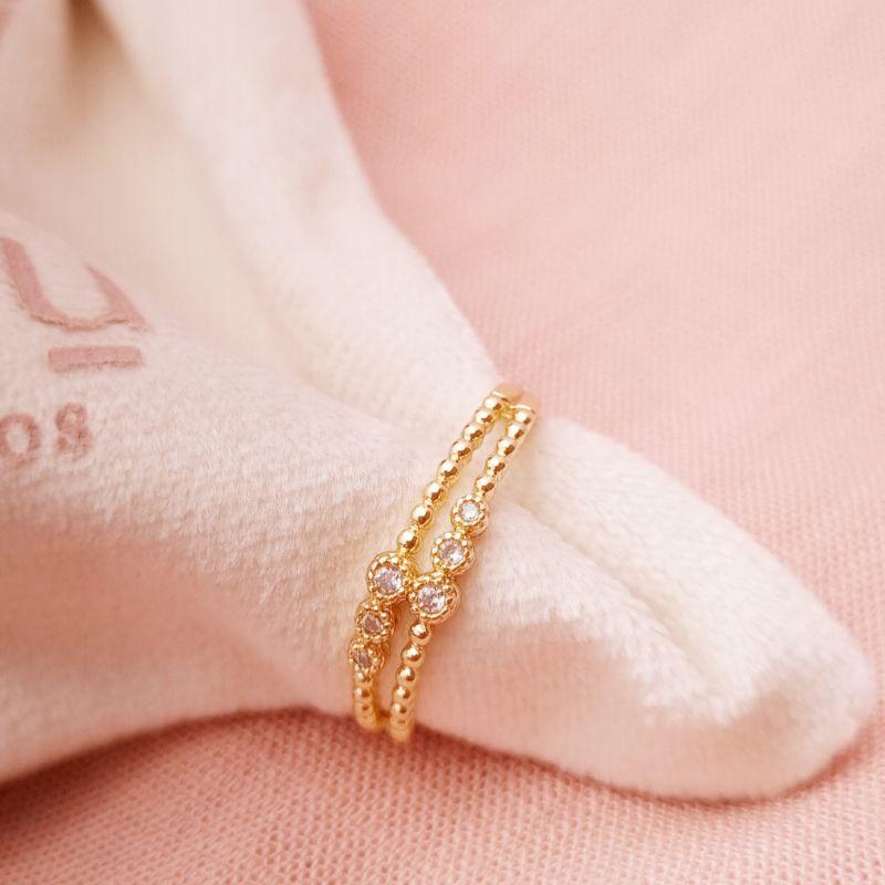 Anel Duplo Bolinhas com Zircônia