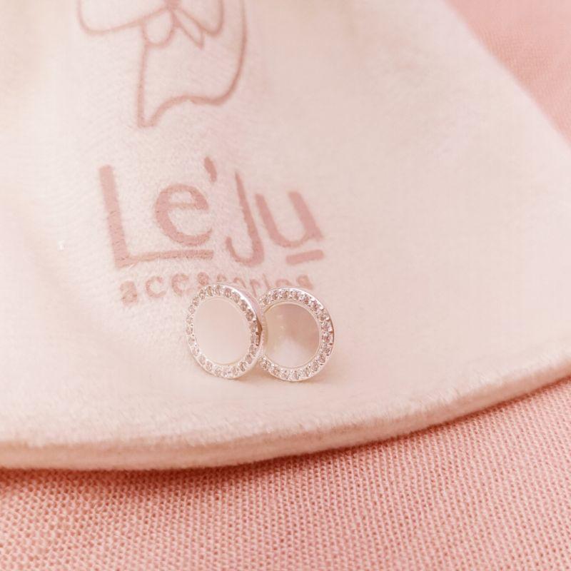 Brinco Prata 925 Redondo Madrepérola com Zircônias