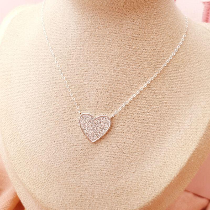 Colar Prata 925 Coração Cravejado