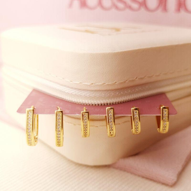 Trio Argolas Oval Cravejada