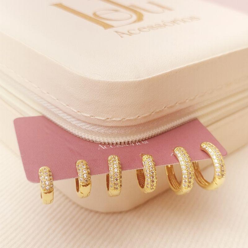 Trio de Argolas Cravejadas Redonda